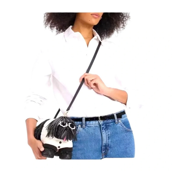 Kate Spade Shaggy Fringe 3D Dog Crossbody Star Sunglasses Black White - Picture 4 of 8